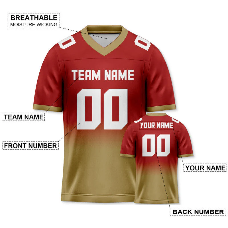 Custom Red Old Gold-White Authentic Split Fashion Football Jersey