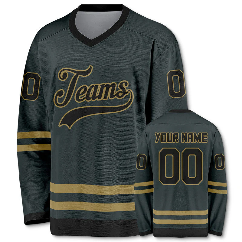 Custom  Steel Grey Black-Gold Authentic Hockey Jersey