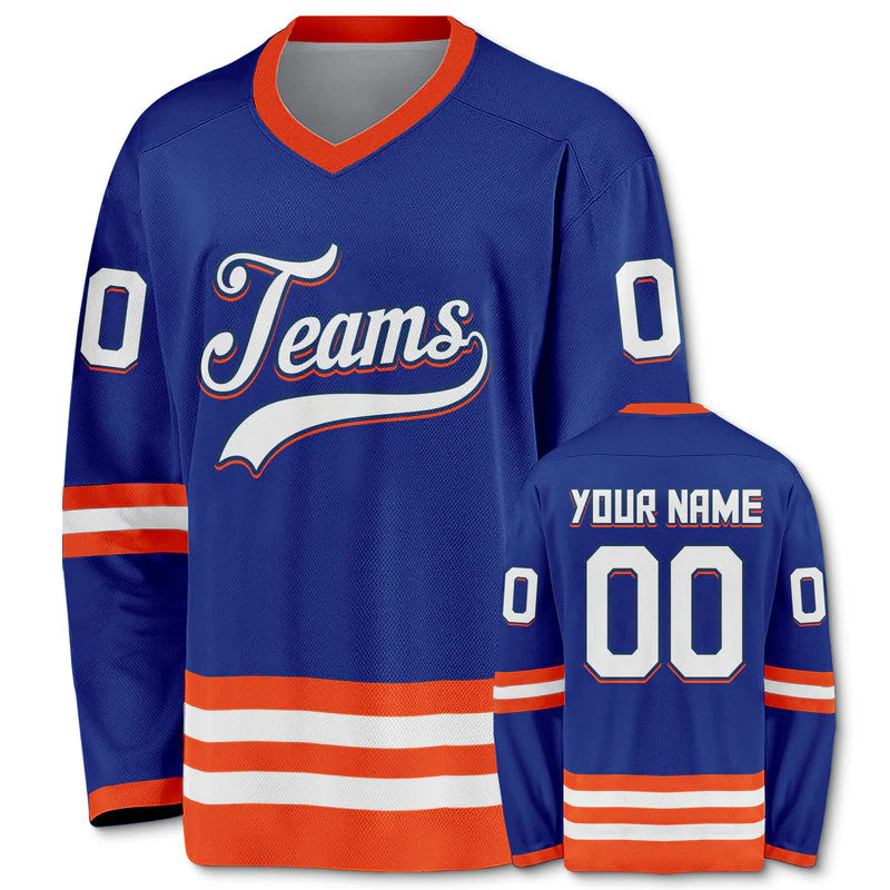 Custom Royal White-Orange Authentic Hockey Jersey