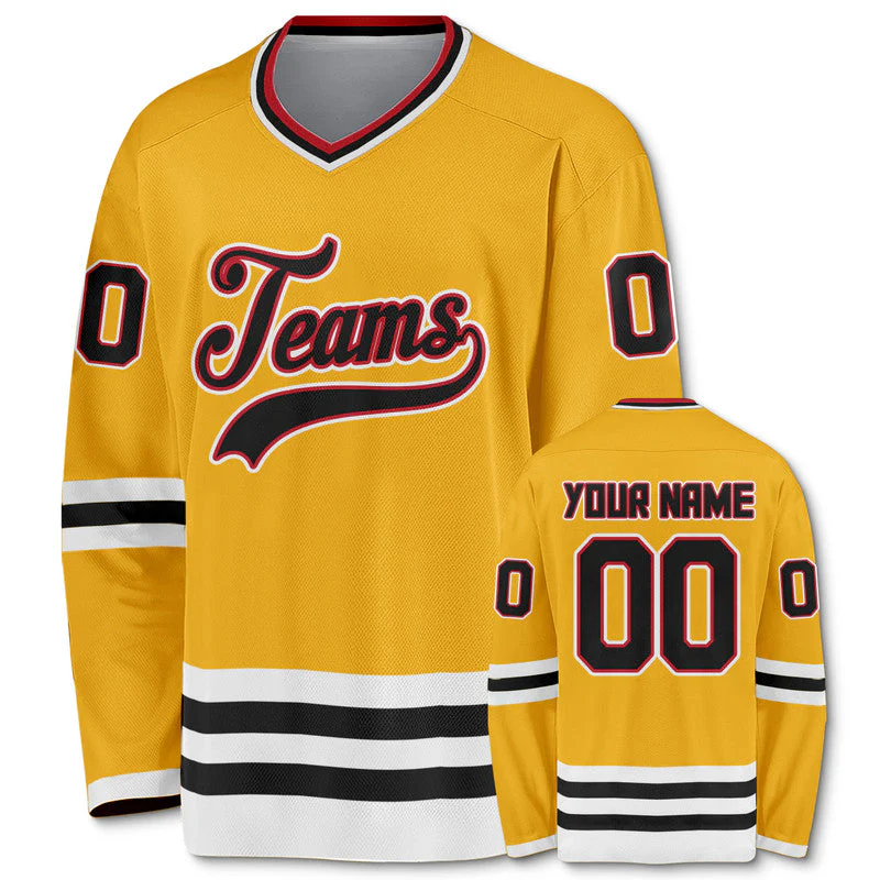 Custom Gold Black-Red Authentic Hockey Jersey