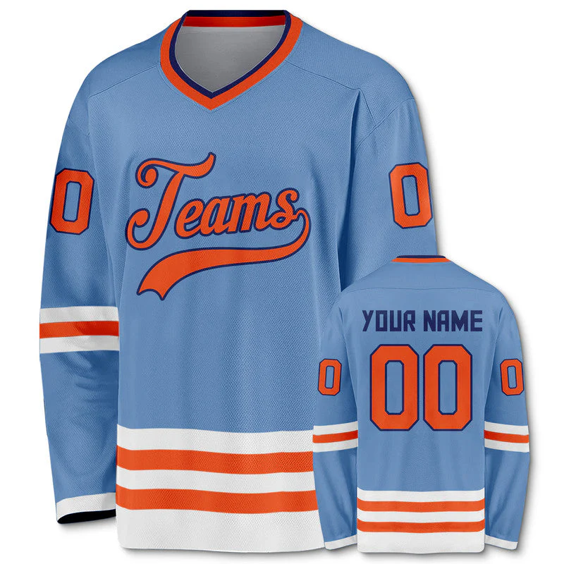 Custom Light Blue Orange-White Authentic Hockey Jersey